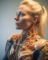 a woman in a robot suit with her eyes closed generative AI photo