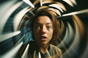 a woman is looking at the camera in a tunnel generative AI photo