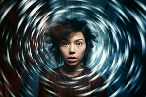 a woman is looking into the camera in a vortex generative AI photo
