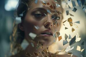 a woman is surrounded by broken mirrors generative AI photo