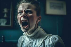 a woman screaming in an old house generative AI photo