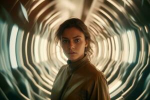 a woman standing in front of a tunnel generative AI photo