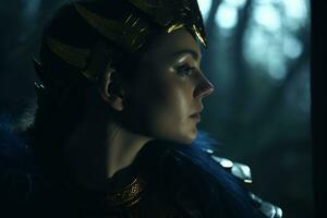 a woman wearing a crown in a dark forest generative AI photo