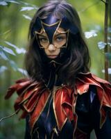 a woman wearing a costume in the woods generative AI photo