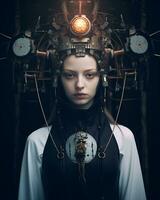 a woman wearing a headpiece with a clock on it generative AI photo