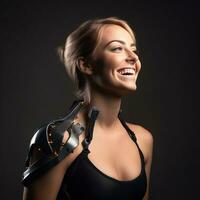 a woman with a robotic arm on her shoulder generative AI photo
