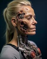 a woman with a robotic face and body generative AI photo