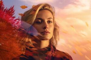a woman with her hair blowing in the wind generative AI photo