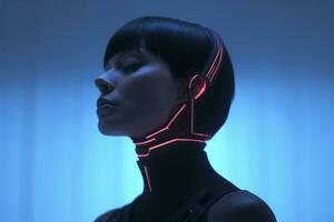 a woman with neon lights on her neck generative AI photo
