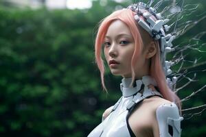 a woman with pink hair wearing a robot costume generative AI photo
