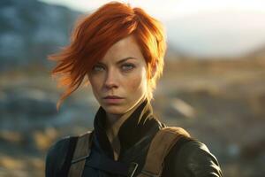 a woman with red hair standing in the desert generative AI photo