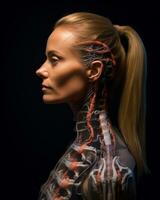 a womans torso with a human skeleton in the background generative AI photo