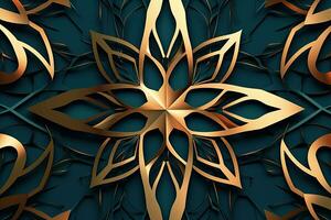 abstract background with gold leaf design on a dark blue background generative AI photo