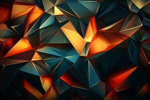 resumen geométrico antecedentes con naranja y azul triangulos generativo ai foto