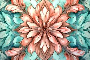 abstract floral design in turquoise and pink colors generative AI photo