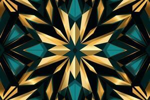 abstract geometric pattern with gold and blue stars on a black background generative AI photo