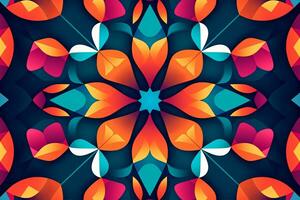 abstract pattern with colorful flowers on a dark background generative AI photo