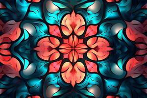 abstract pattern with red and blue flowers on a black background generative AI photo