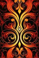 an abstract design with flames and swirls on a black background generative AI photo