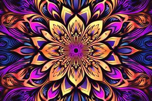 an abstract colorful flower design on a black background generative AI photo