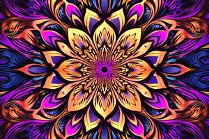 an abstract colorful flower design on a black background generative AI photo