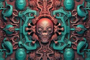 an abstract image of a skull surrounded by ornate designs generative AI photo