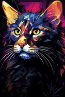 un resumen pintura de un gato con brillante amarillo ojos generativo ai foto