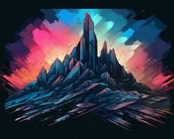 an abstract painting of a mountain at sunset generative AI photo