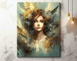 an abstract painting of a womans face with wings generative AI photo