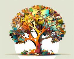 an abstract tree with many different colored leaves generative AI photo