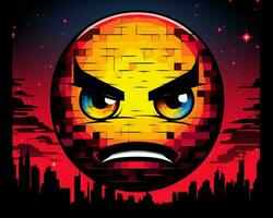 an angry emoticion with a city skyline in the background generative AI photo