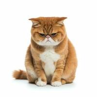 an angry cat sitting down on a white background generative AI photo