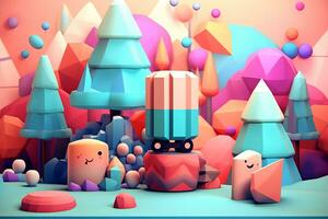 an animated 3d illustration of a colorful landscape with trees mountains and other objects generative AI photo