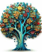 an artistic illustration of a tree with colorful flowers generative AI photo