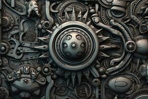 an artistic image of a clockwork wall with many different types of gears generative AI photo