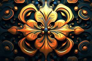 an artistic design of an ornate flower on a black background generative AI photo