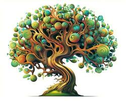 un artístico ilustración de un árbol con remolinos en eso generativo ai foto