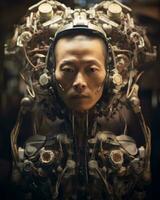 an asian man in a robot suit generative AI photo