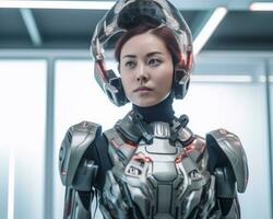 an asian woman in a futuristic suit generative AI photo