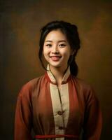 an asian woman in traditional clothing smiling for the camera generative AI photo