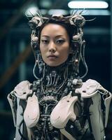 an asian woman in a robot suit generative AI photo