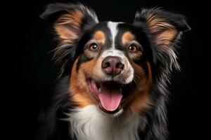 an australian shepherd dog on a black background generative AI photo