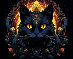 an illustration of a black cat with glowing eyes generative AI photo