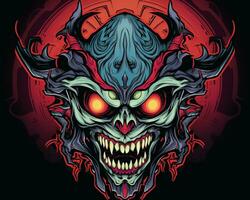 an evil demon head with red eyes on a black background generative AI photo