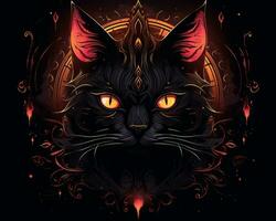 an illustration of a black cat with orange eyes generative AI photo