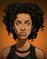 un ilustración de un negro mujer con Rizado pelo generativo ai foto