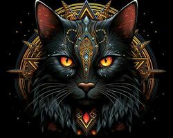 an illustration of a black cat with glowing eyes generative AI photo