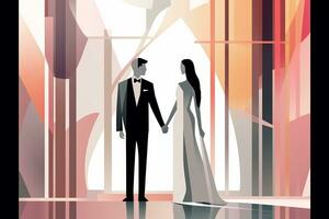 an illustration of a bride and groom holding hands generative AI photo