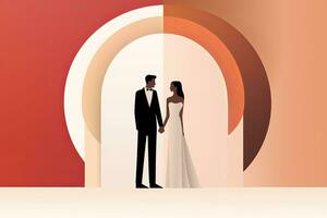 an illustration of a bride and groom standing in front of an arch generative AI photo