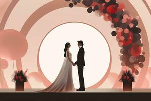 an illustration of a bride and groom standing in front of an arch generative AI photo